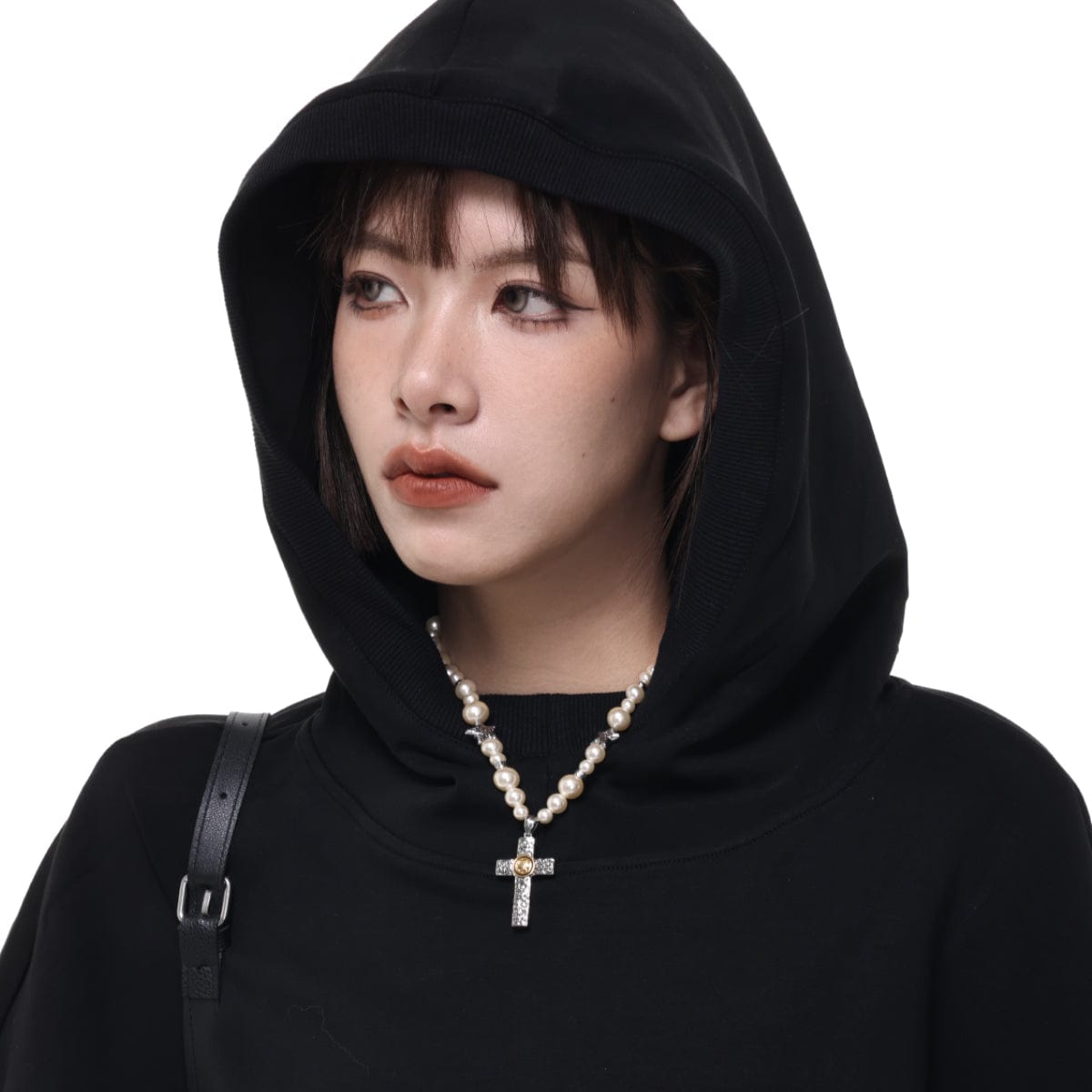 Kobine Damen Punk-Kreuz-Perlenkette