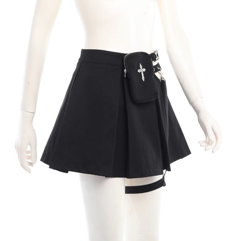 Kobine Women's Punk Cross Pleated Skirt