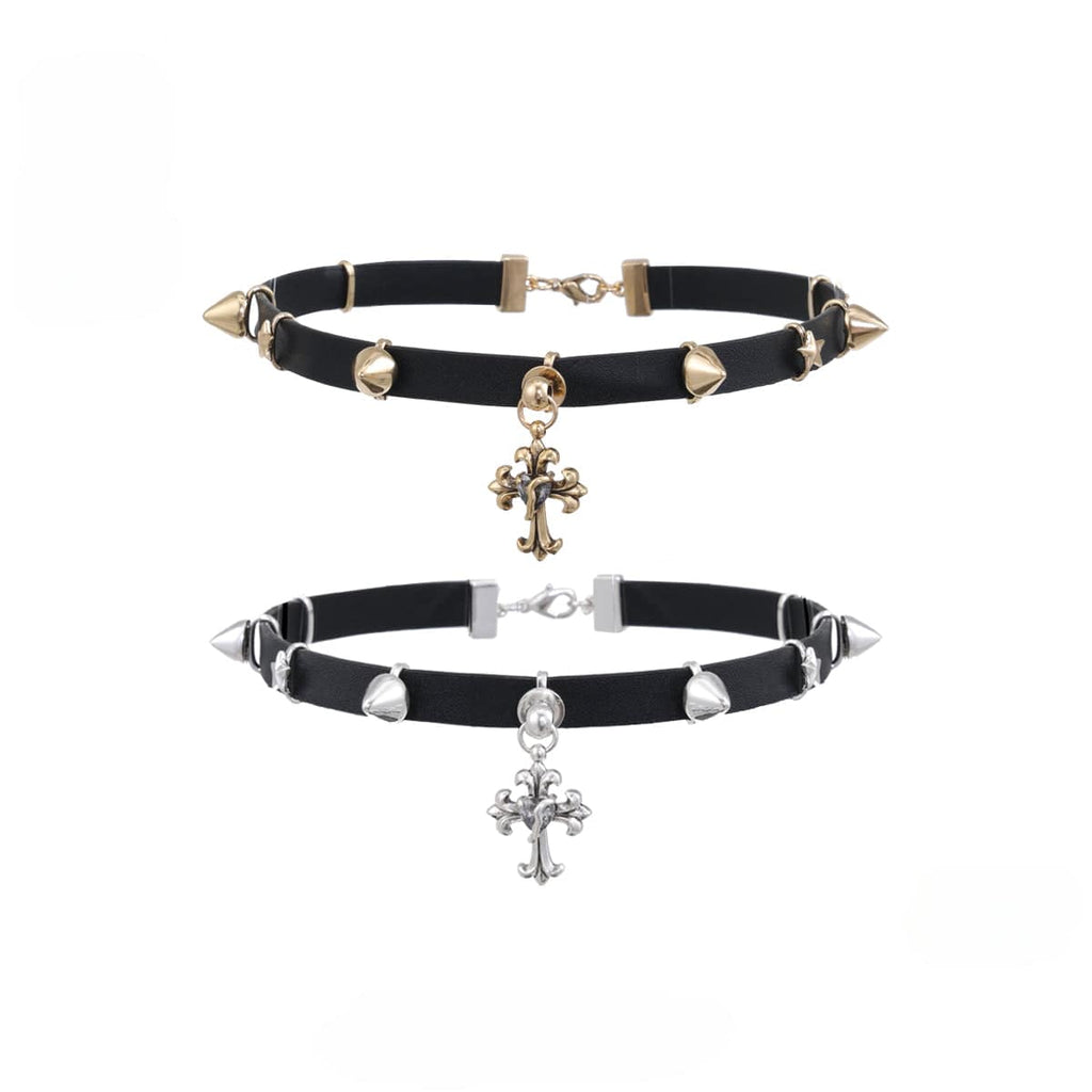 Kobine Women's Punk Cross Studded Choker