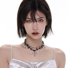 Kobine Damen Punk Cross Zweilagige Perlenkette