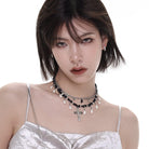 Kobine Damen Punk Cross Zweilagige Perlenkette