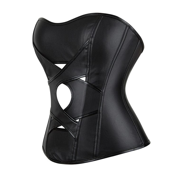 Corsetto overbust in similpelle con ritagli punk da donna Kobine