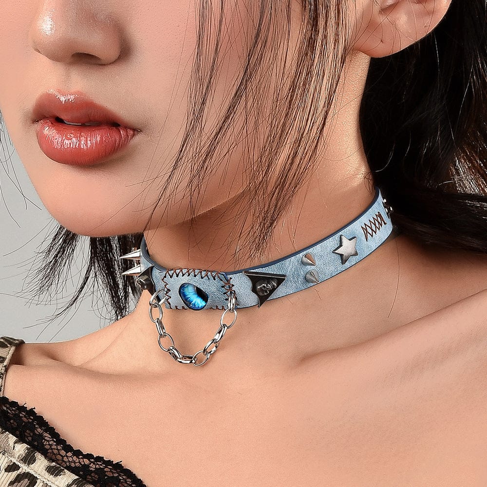 Kobine Women's Punk Devil's Eye Studded Choker