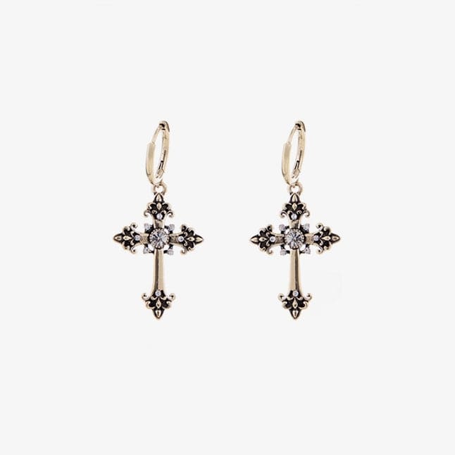 Kobine Women's Punk Diamante Floral Cross Earrings