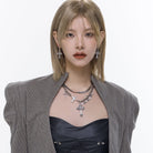 Kobine Women's Punk Diamante Floral Cross Earrings