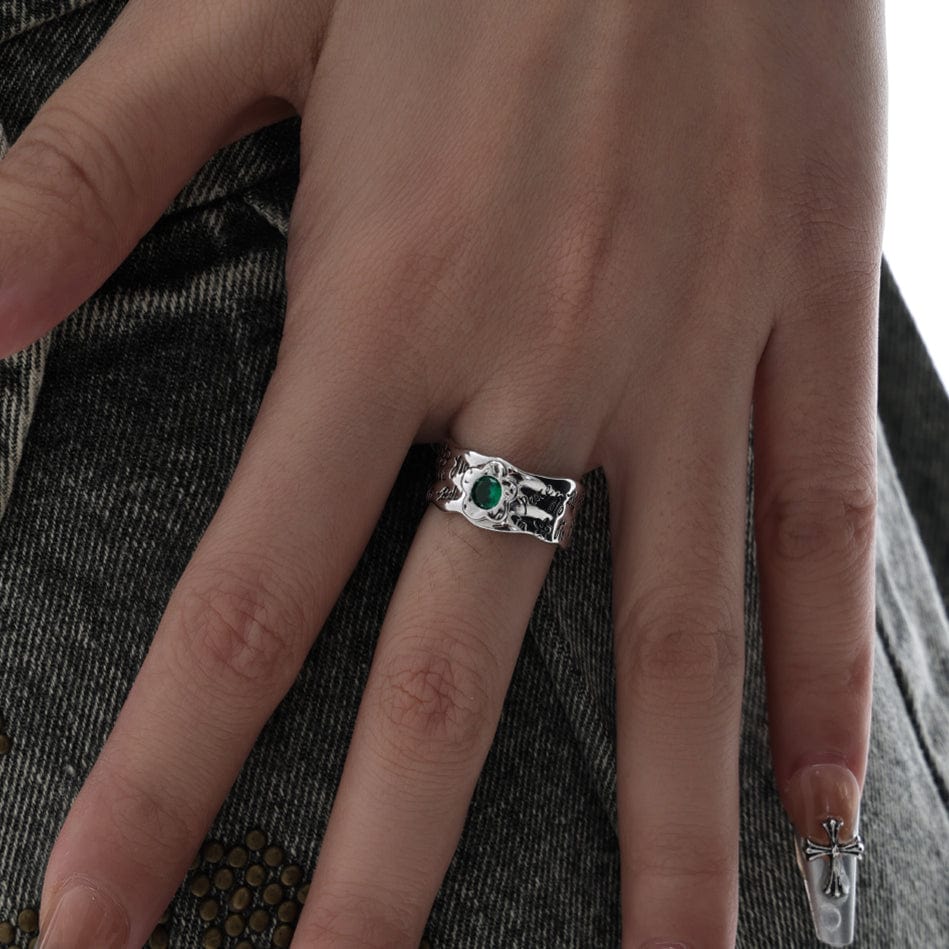 Kobine Women's Punk Diamante Graffiti Open Ring