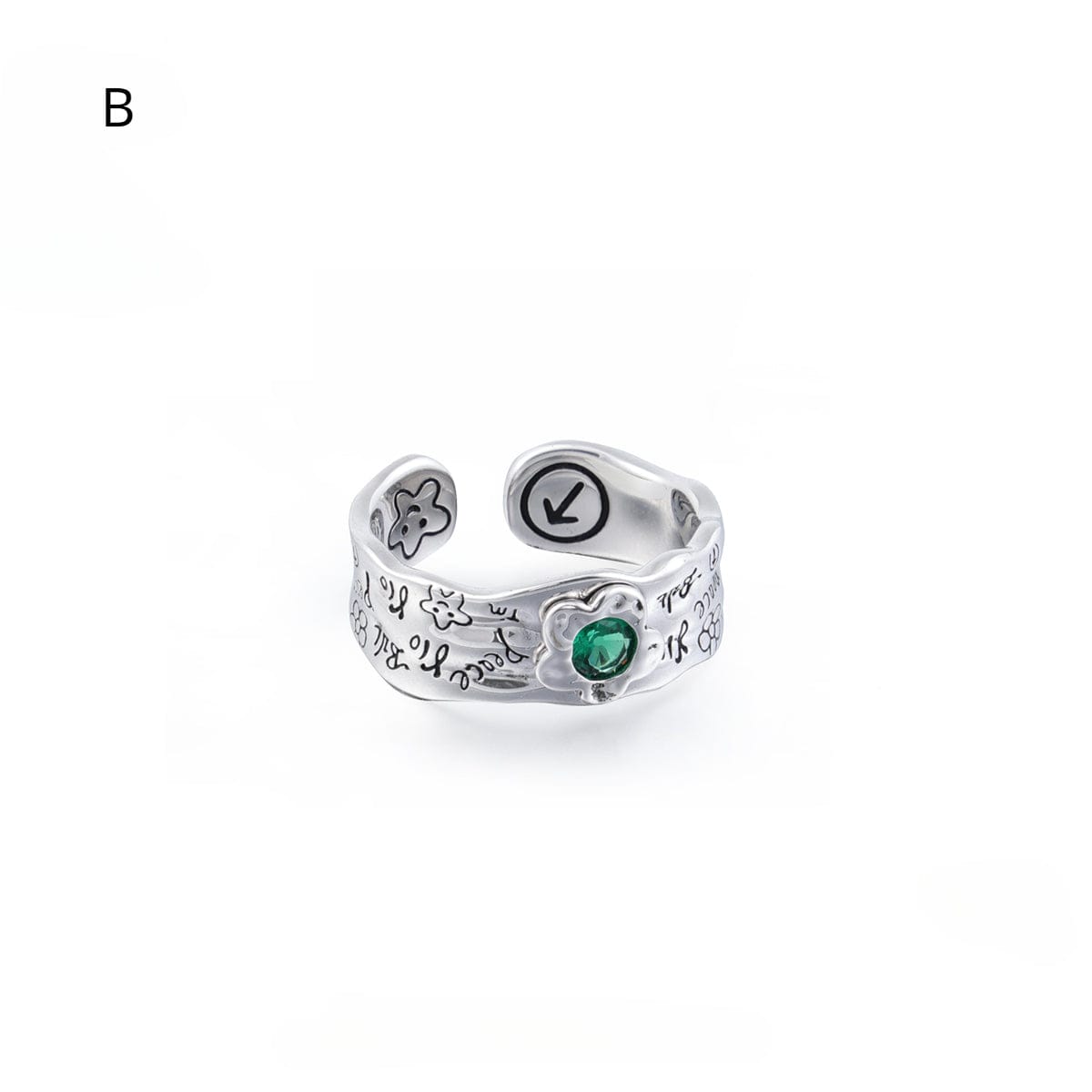 Kobine Women's Punk Diamante Graffiti Open Ring