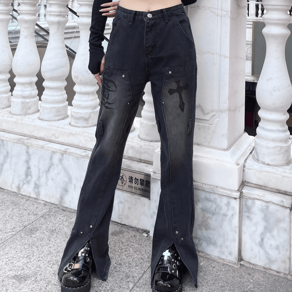 Kobine Women's Punk Distressed Split Jeans