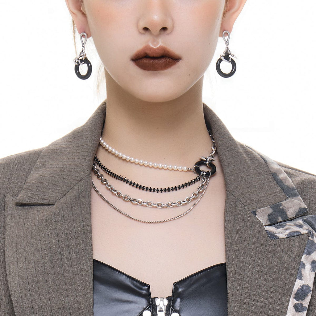 Kobine Women's Punk Dragon Claw Layered Pearl Necklace