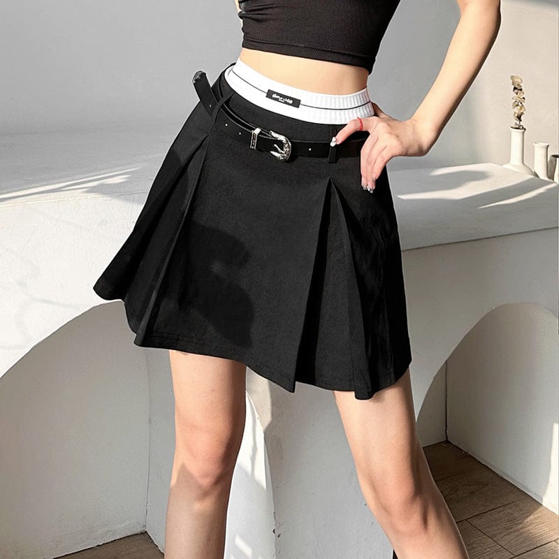 Kobine Women's Punk Elastic Skirt with Belt