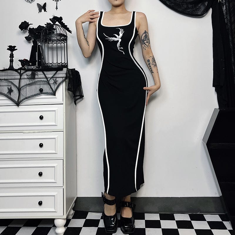 Kobine Women's Punk Embroidered Slim Fitted Long Slip Dress