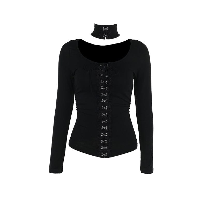 Kobine Women's Punk Eyelets Lace-up Long Sleeved Shirt