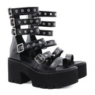Kobine Women's Punk Eyelets Layered Buckles Open-toe Platform Sandals