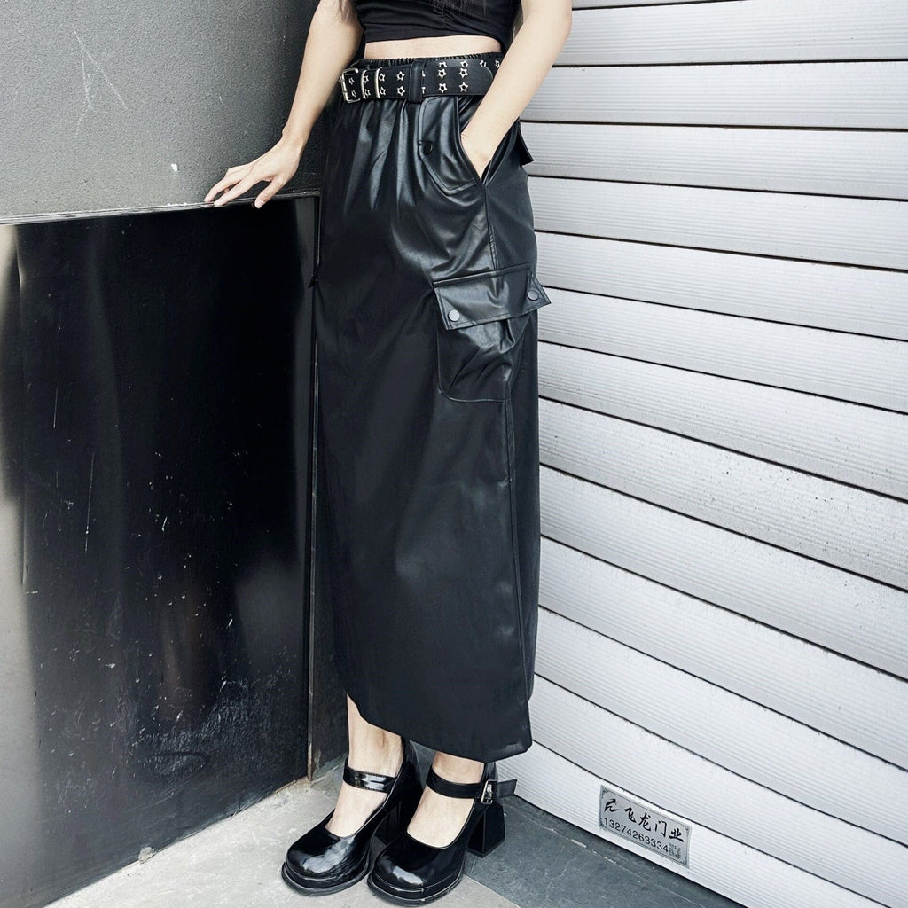 Kobine Women's Punk Faux Leather Maxi Skirt