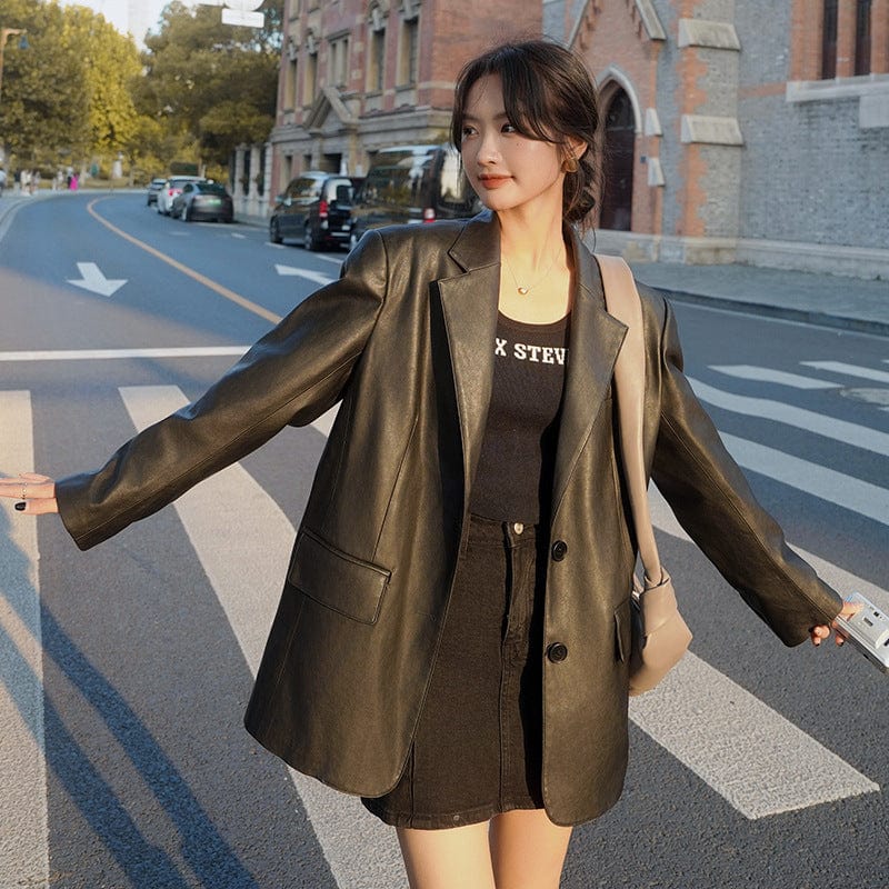 Kobine Women's Punk Faux Leather Suit Jacket