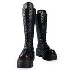 Kobine Women's Punk Flame Applique Lace-up Round‑Toe Platform Chunky Sole Motorcycle Boot