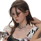 Kobine Damen-Halskette mit Perlen und Punk-Blumenmotiv