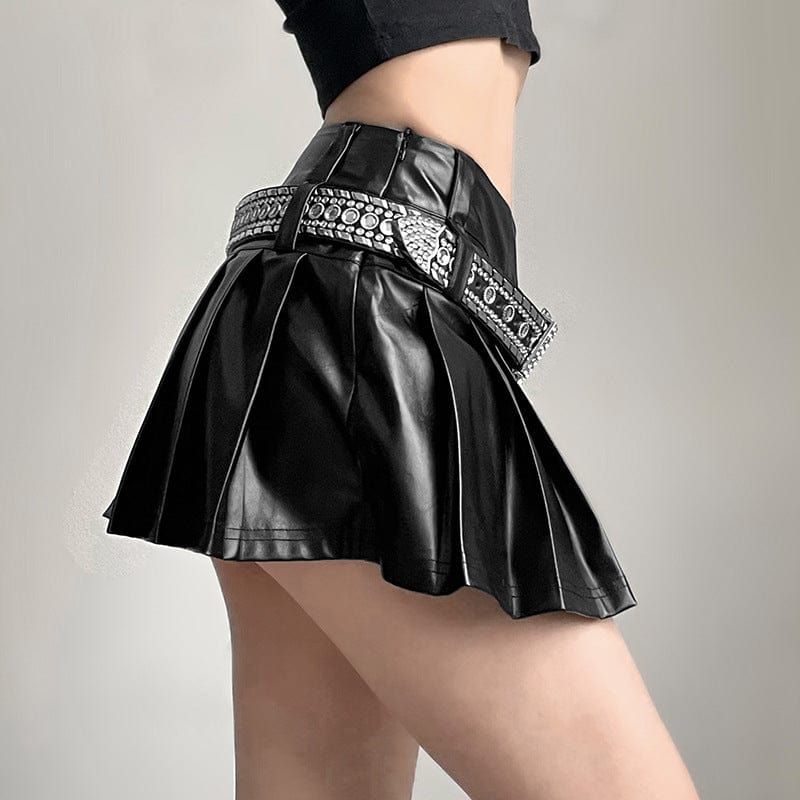 Kobine Women's Punk Glistening Pleated Skirt
