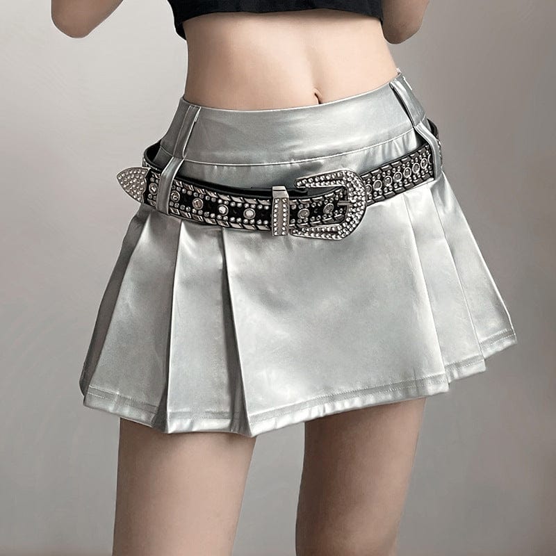 Kobine Women's Punk Glistening Pleated Skirt
