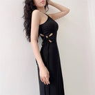 Kobine Damen Punk Neckholder-Kleid mit seitlicher Schnürung, langes Kleid