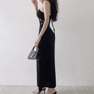 Kobine Damen Punk Neckholder-Kleid mit seitlicher Schnürung, langes Kleid