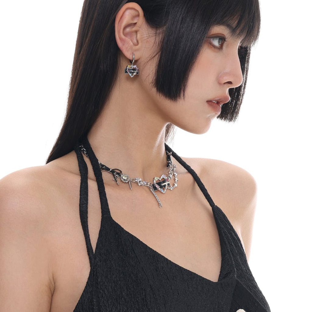 Kobine Women's Punk Heart Faux Leather Necklace