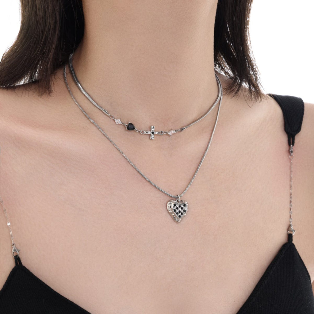 Kobine Women's Punk Heart Multi-layered Necklace
