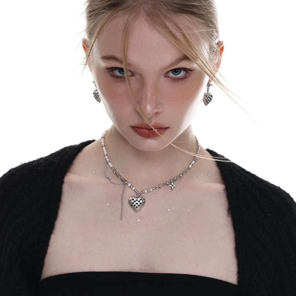 Kobine Women's Punk Heart Pearl Necklace