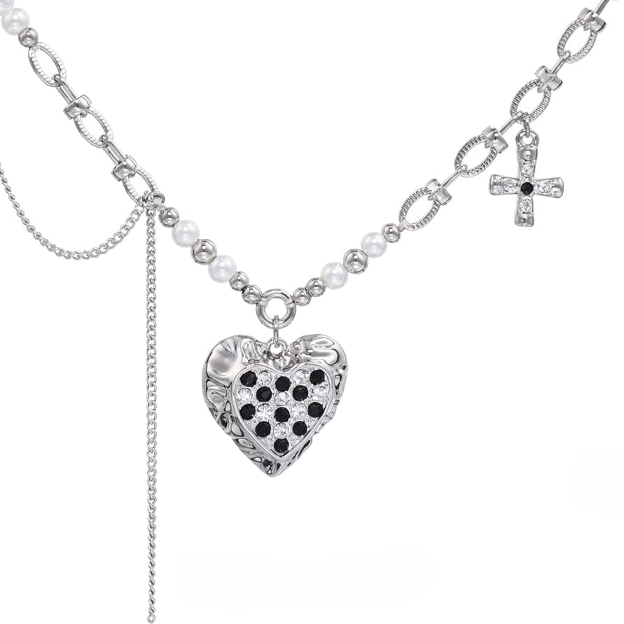 Kobine Women's Punk Heart Pearl Necklace