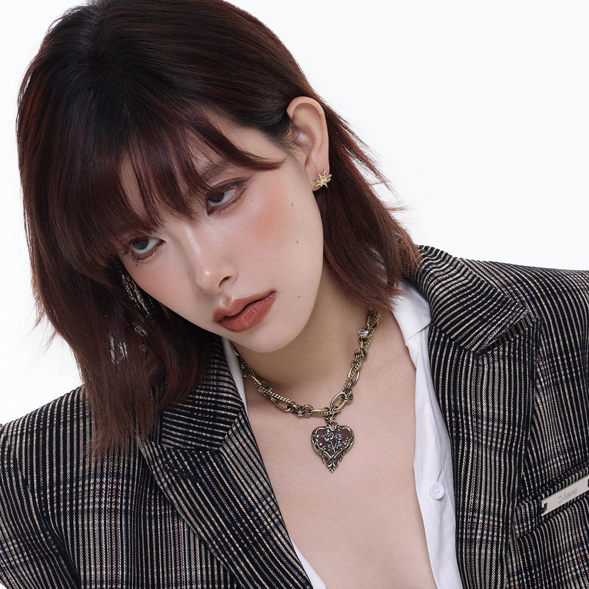 Kobine Women's Punk Heart Rose Distressed Necklace