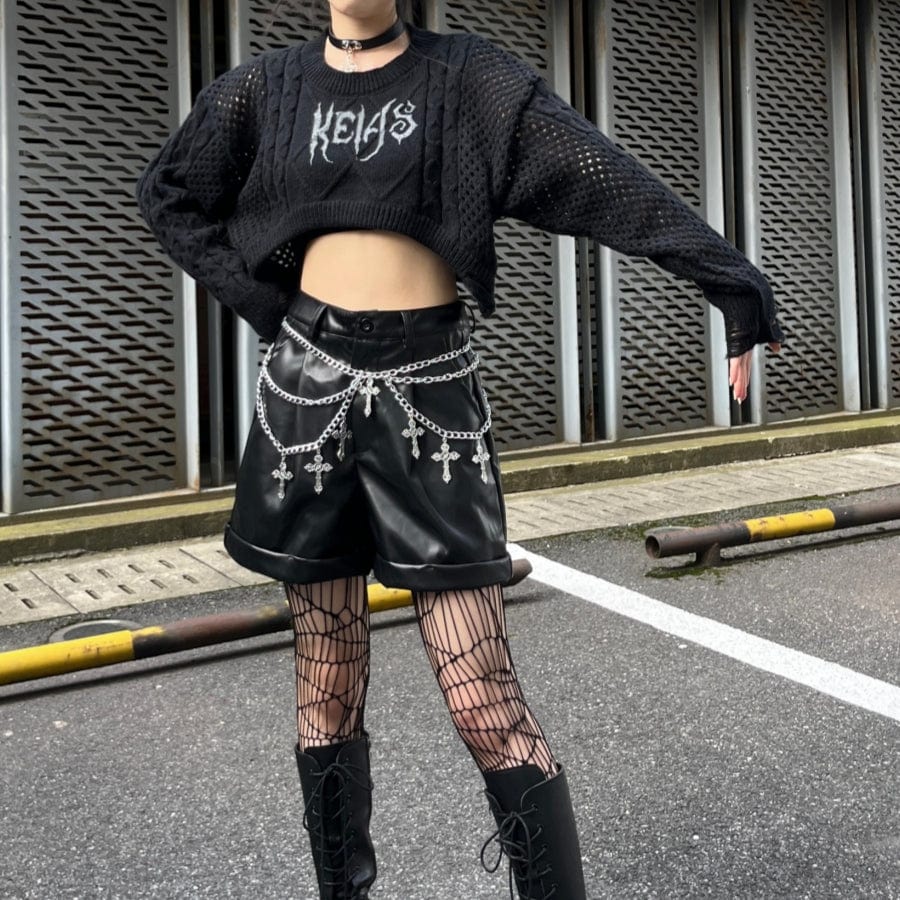 Kobine Women's Punk Hemming Faux Leather Shorts with Belt