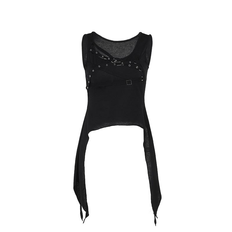 Kobine Women's Punk Irregular Eyelet Strap Splice Tank Top