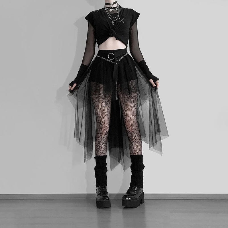 Kobine Women's Punk Irregular Mesh Skirt