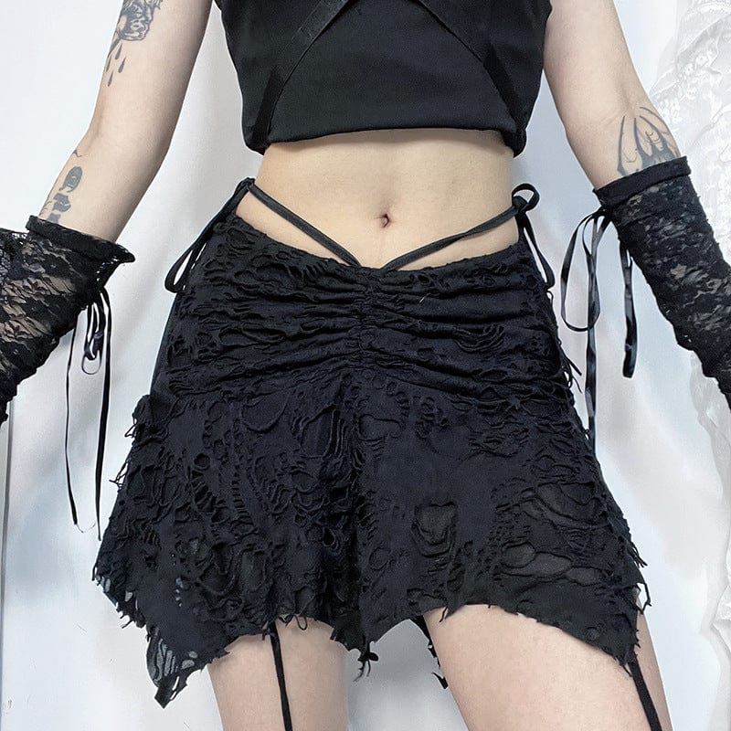 Kobine Women's Punk Irregular Ruched Ripped Skirt