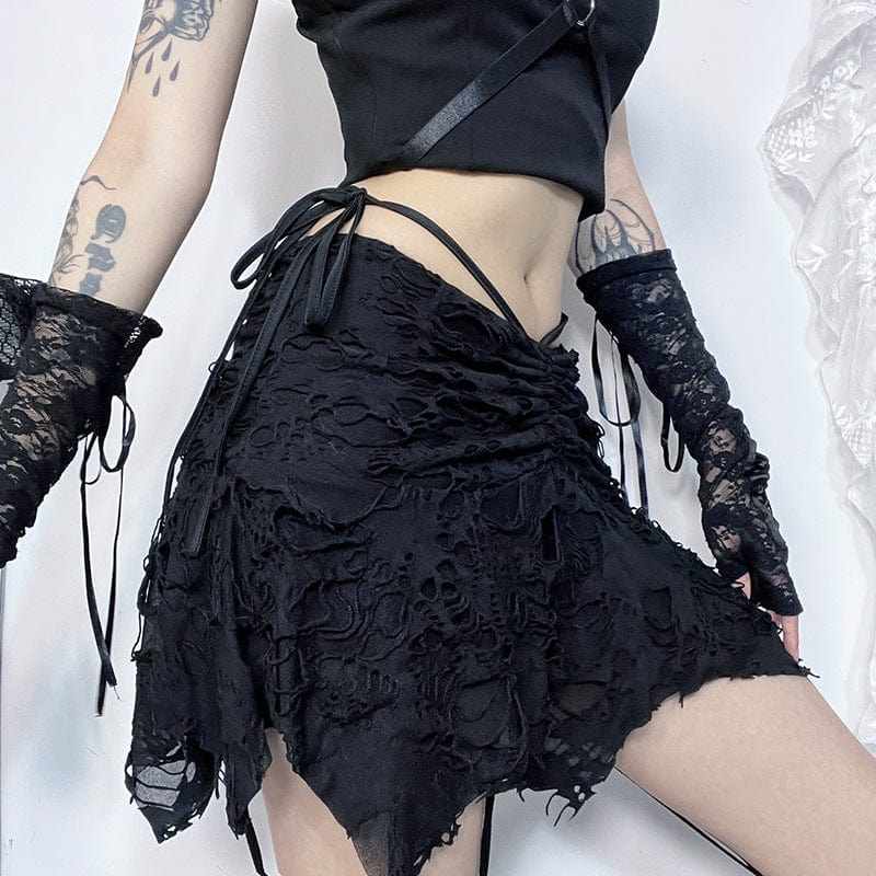 Kobine Women's Punk Irregular Ruched Ripped Skirt