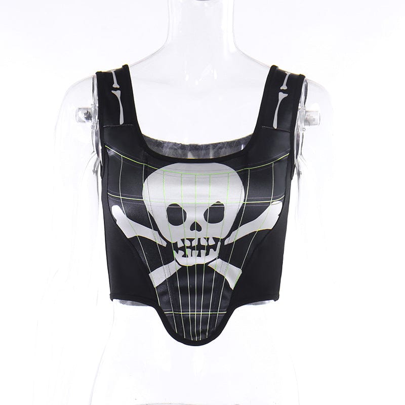 Kobine Women's Punk Irregular Skull Printed Tank Top