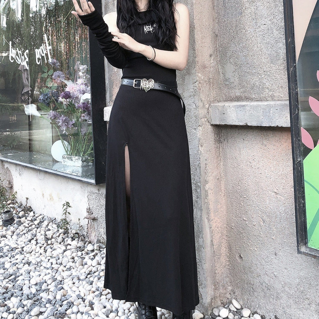 Kobine Women's Punk Irregular Slit Long Dress