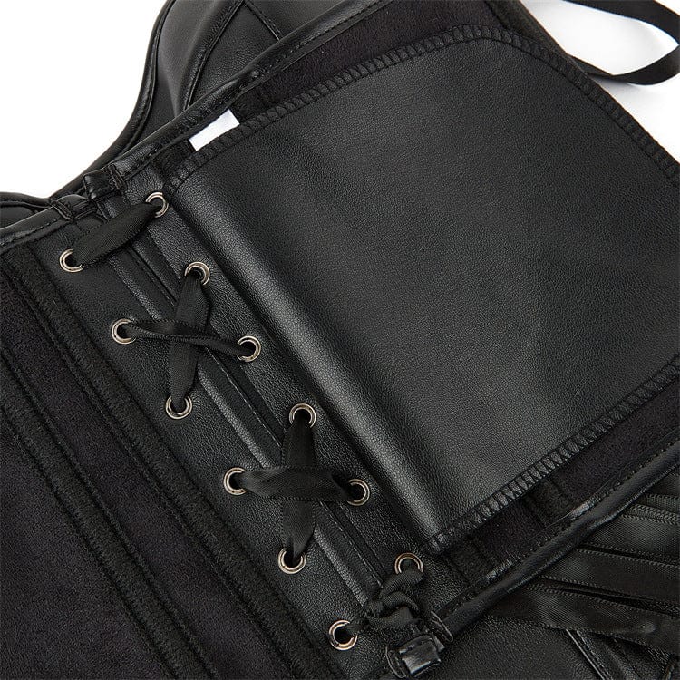 Corsetto overbust in similpelle con lacci punk da donna Kobine