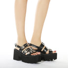 Kobine Damen Punk-Plateausandalen mit mehrlagigen Schnallen und Peep-Toe