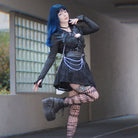 Kobine Women's Punk Mesh Splice Snake Buckle Cape with Hood