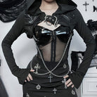 Kobine Women's Punk Mesh Splice Snake Buckle Cape with Hood