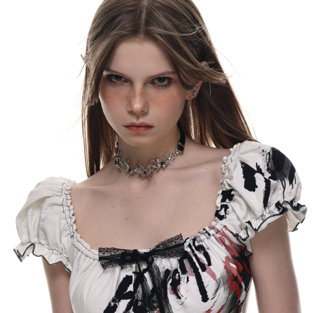 Kobine Damen-Halsband mit Punk-Metall-Schmetterlingen