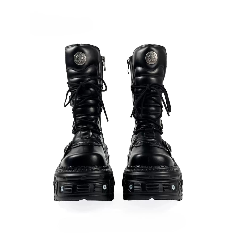 Women's Punk Multi Buckle Strap Side Zipper Stacked Platform Boots