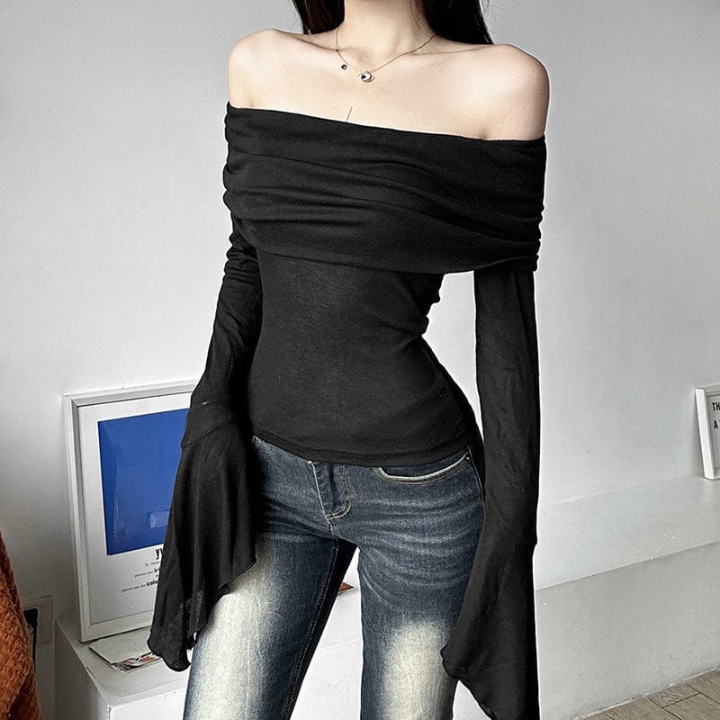 Women's Punk Off Shoulder Flare Sleeve Shirt