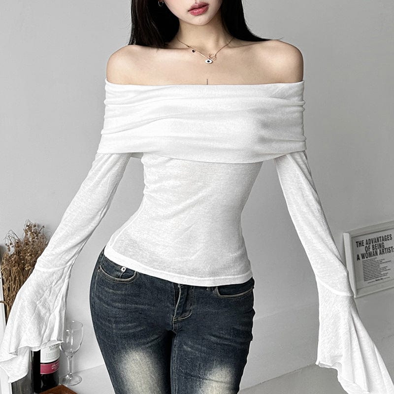 Women's Punk Off Shoulder Flare Sleeve Shirt