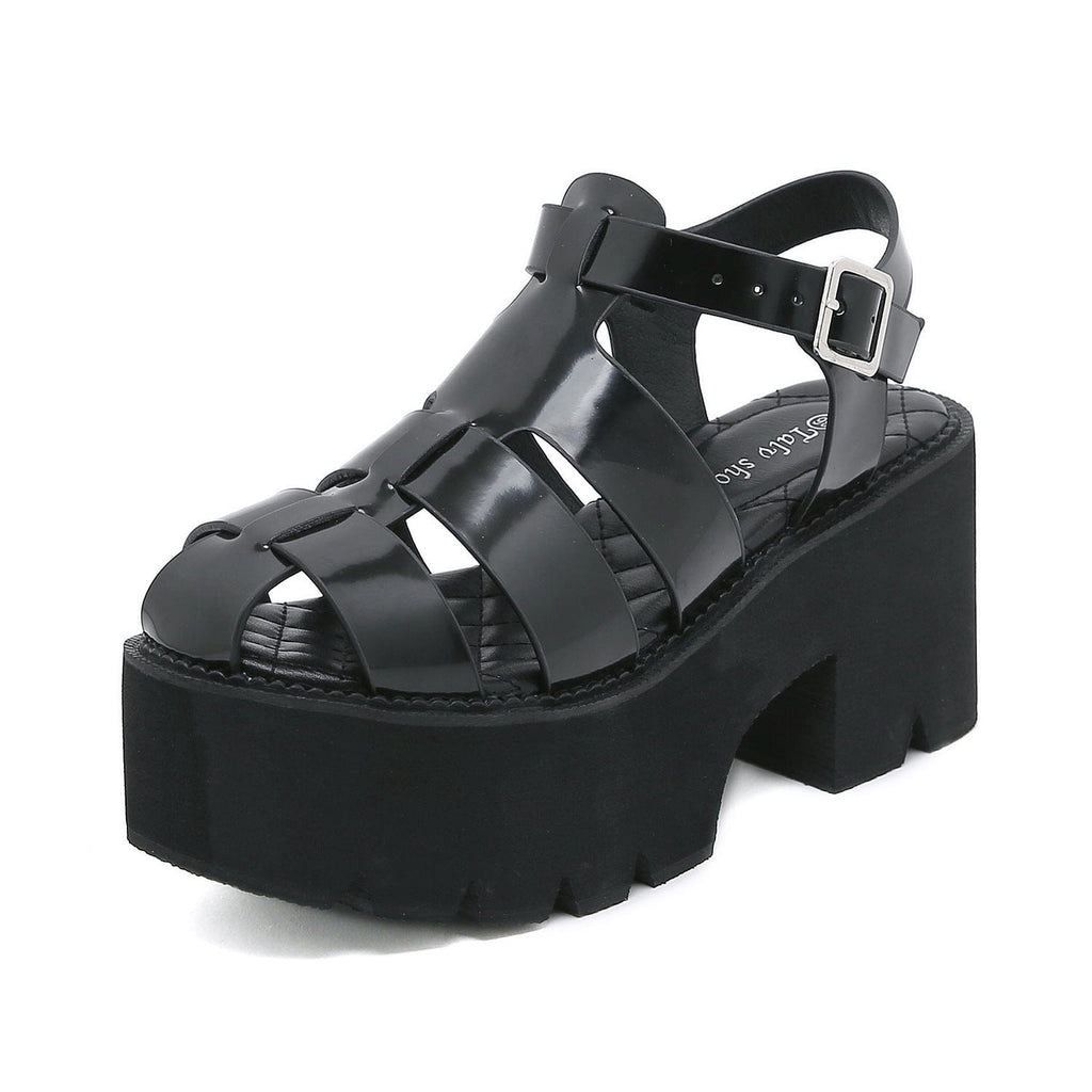 Kobine Women's Punk Patent Leather Buckle Platform Sandals
