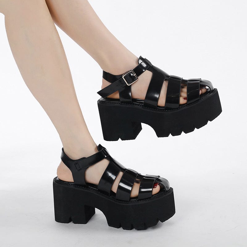 Kobine Women's Punk Patent Leather Buckle Platform Sandals