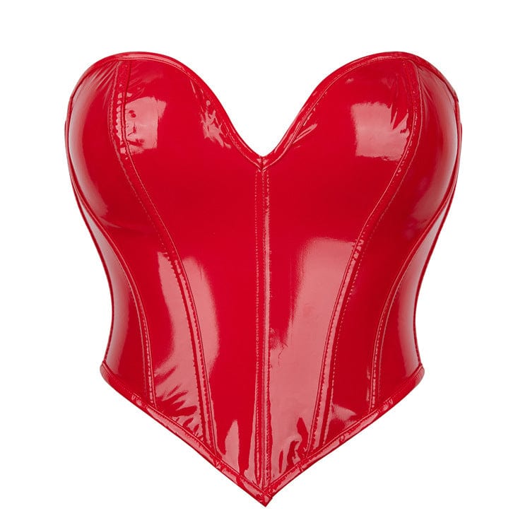 Kobine Women's Punk Patent Leather Heart Overbust Corset
