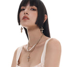 Kobine Women's Punk Pearl Cross Necklace