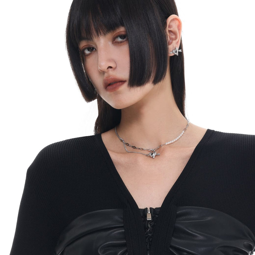 Kobine Women's Punk Pierced Arrow Heart Earrings